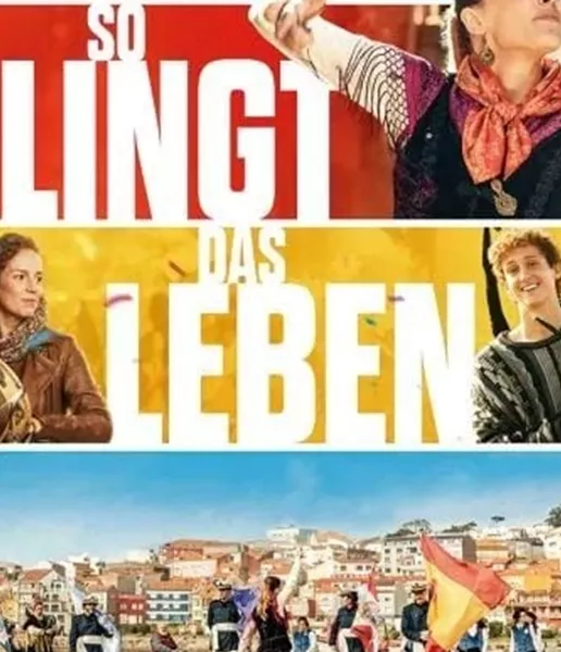 Ein Filmplakat mit lebhaften Szenen von verschiedenen Charakteren. Die Farben sind kräftig, und der Titel "So klingt das Leben" ist prominent in der Mitte zu sehen.
