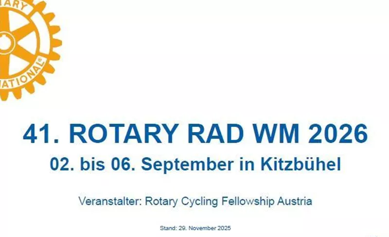 Ein Plakat für die 41. Rotary Rad WM 2026 in Kitzbühel. Die Veranstaltung findet vom 02. bis 06. September statt.