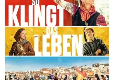 Ein Filmplakat mit lebhaften Szenen von verschiedenen Charakteren. Die Farben sind kräftig, und der Titel "So klingt das Leben" ist prominent in der Mitte zu sehen.